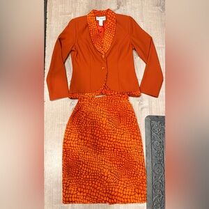 Vintage Lew Magram Collection 2 Pc Reptile Skirt Suit Size 8 Long Sleeve Lined